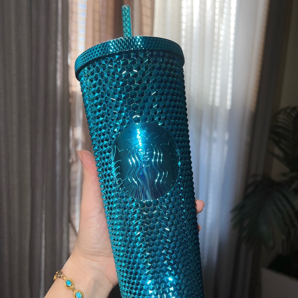 Tiffany Blue Teal Blue Studded Chrome Metallic Starbucks Cup